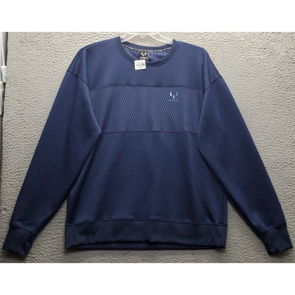 Messi Collection Sweatshirt Mens M Navy Texture Panel Crewneck Stretch Pullover